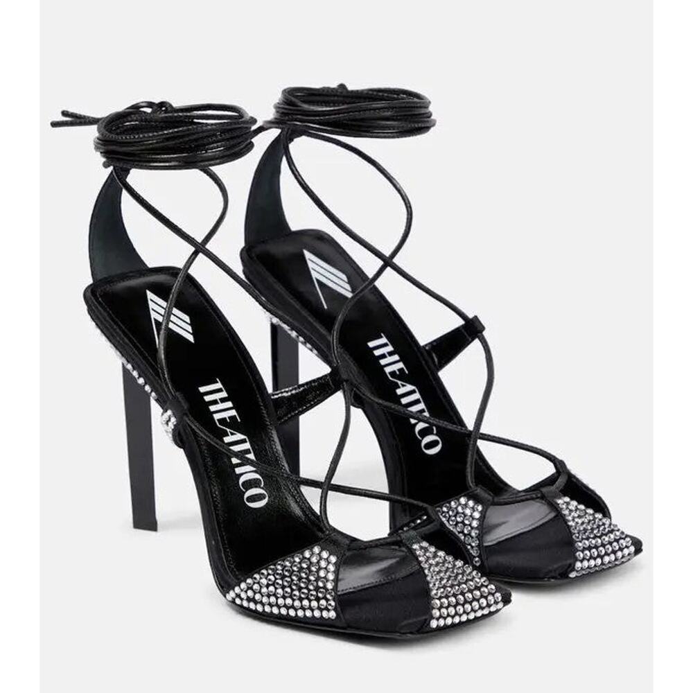 Attico Adele Embellished Open Toe Sandals - It40 Us 10 Silver/Black